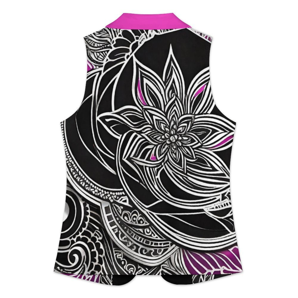Women's sleeveless blazer vest in worsted wool with turn-down collar and one-button open front