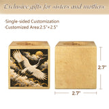 Rich and Rich White Crane Beneath a Golden Moon Mini Wooden Flower Pot