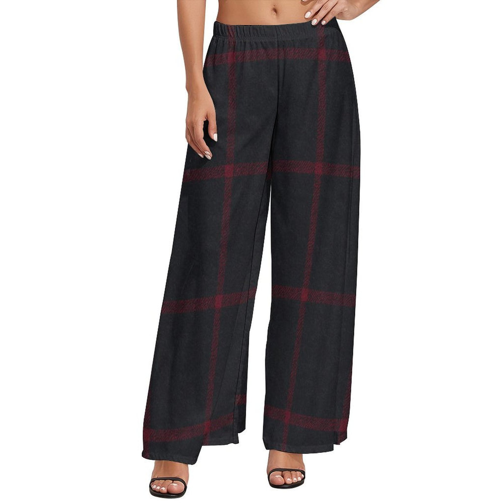 Rich and Rich Red and Gray Checker Women's Wide-Leg Pants on model