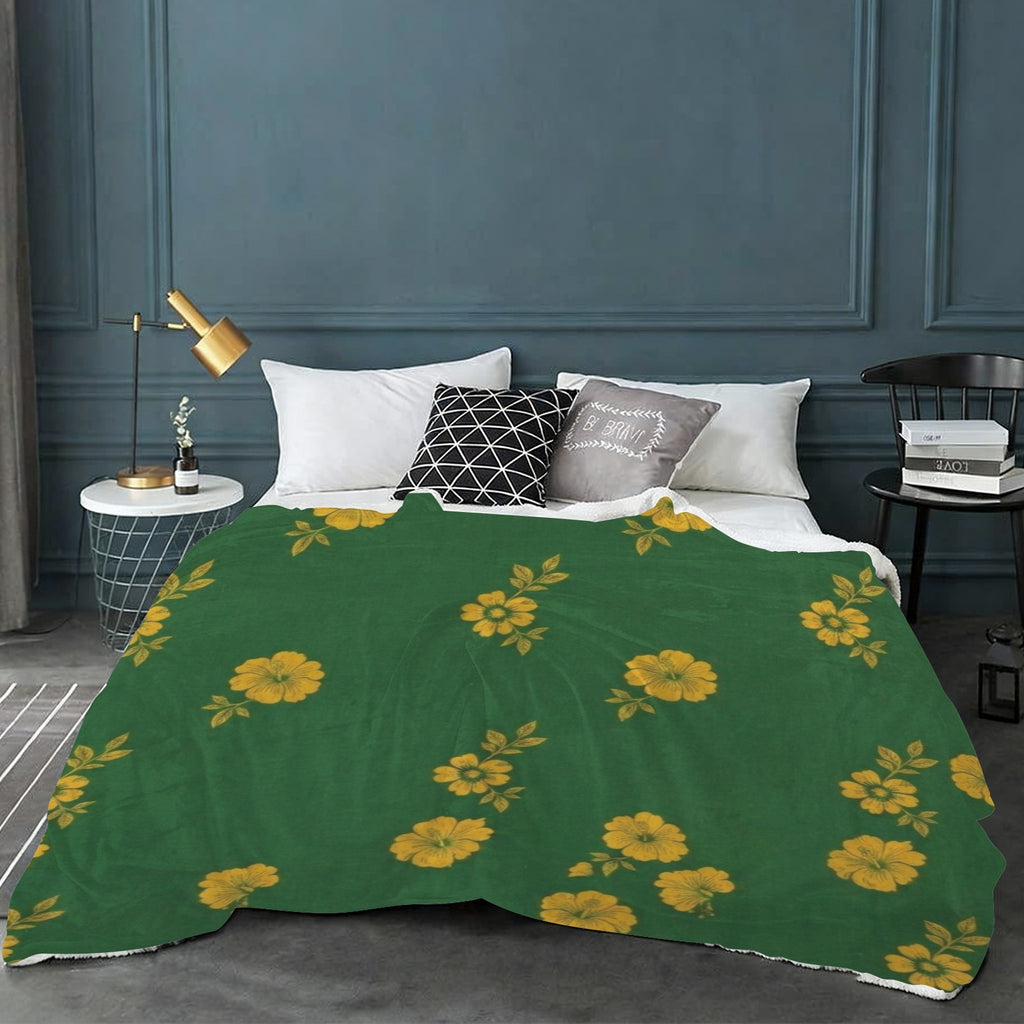 Rich and Rich Green Floral Sherpa Fleece Blanket Sherpa Fleece Blanket 90"x108"
