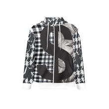 Load image into Gallery viewer, R&amp;RH Black and White Checker Mens Hoodie with White Trim Men&#39;s Long Sleeve Hoodie (Model H55)
