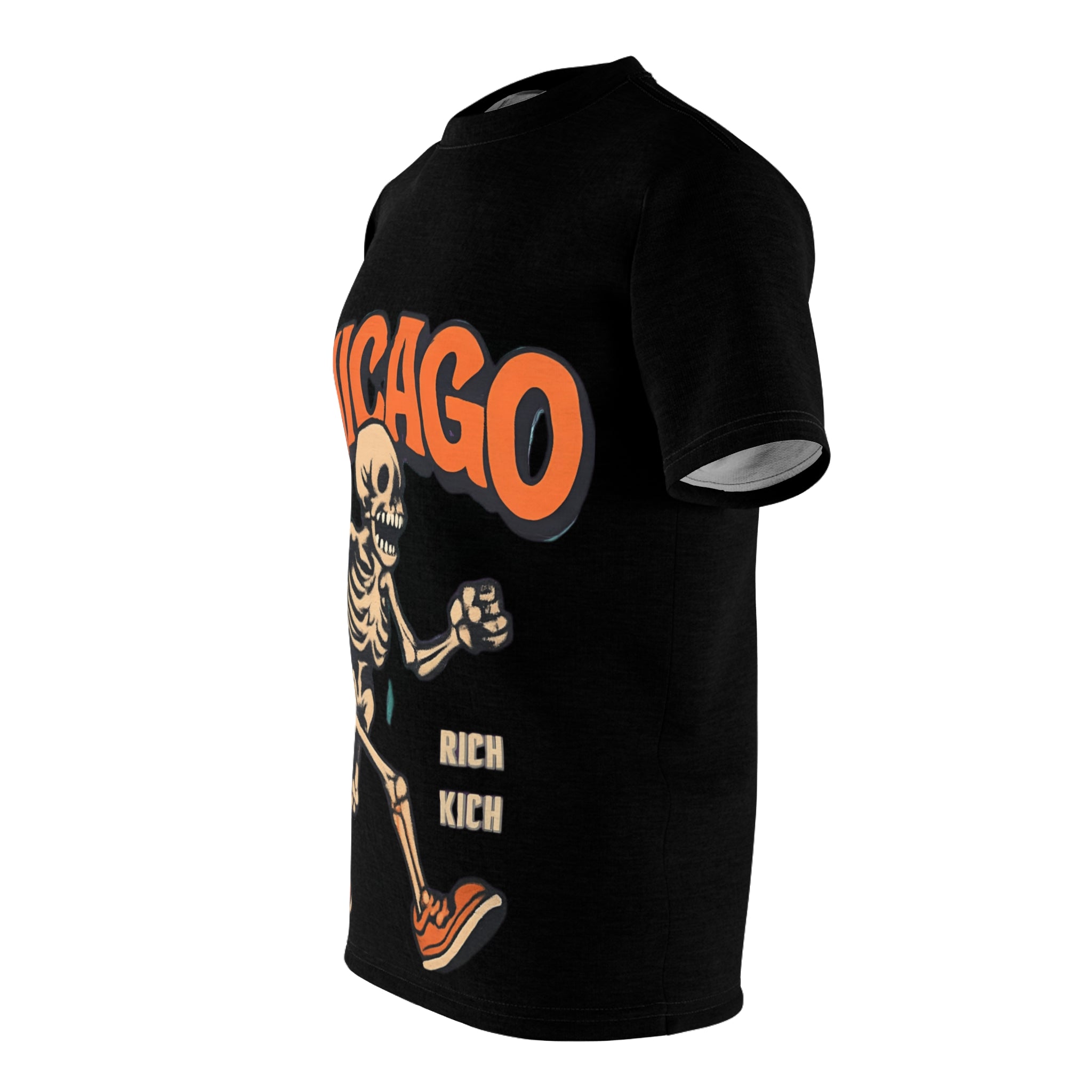 Unisex tee with Chicago skeleton all-over graphic, crew neck and regular fit for festival and streetwear — additional view 8