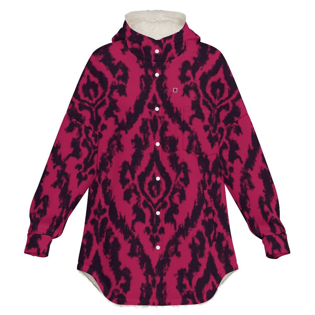 Rich and Rich Magenta Abstract Women's Full Snap Fleece Jacket with hood and snap buttons