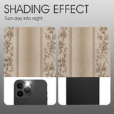 Vintage beige floral damask blackout curtain with metal grommets, 52 by 84 inches — rear view
