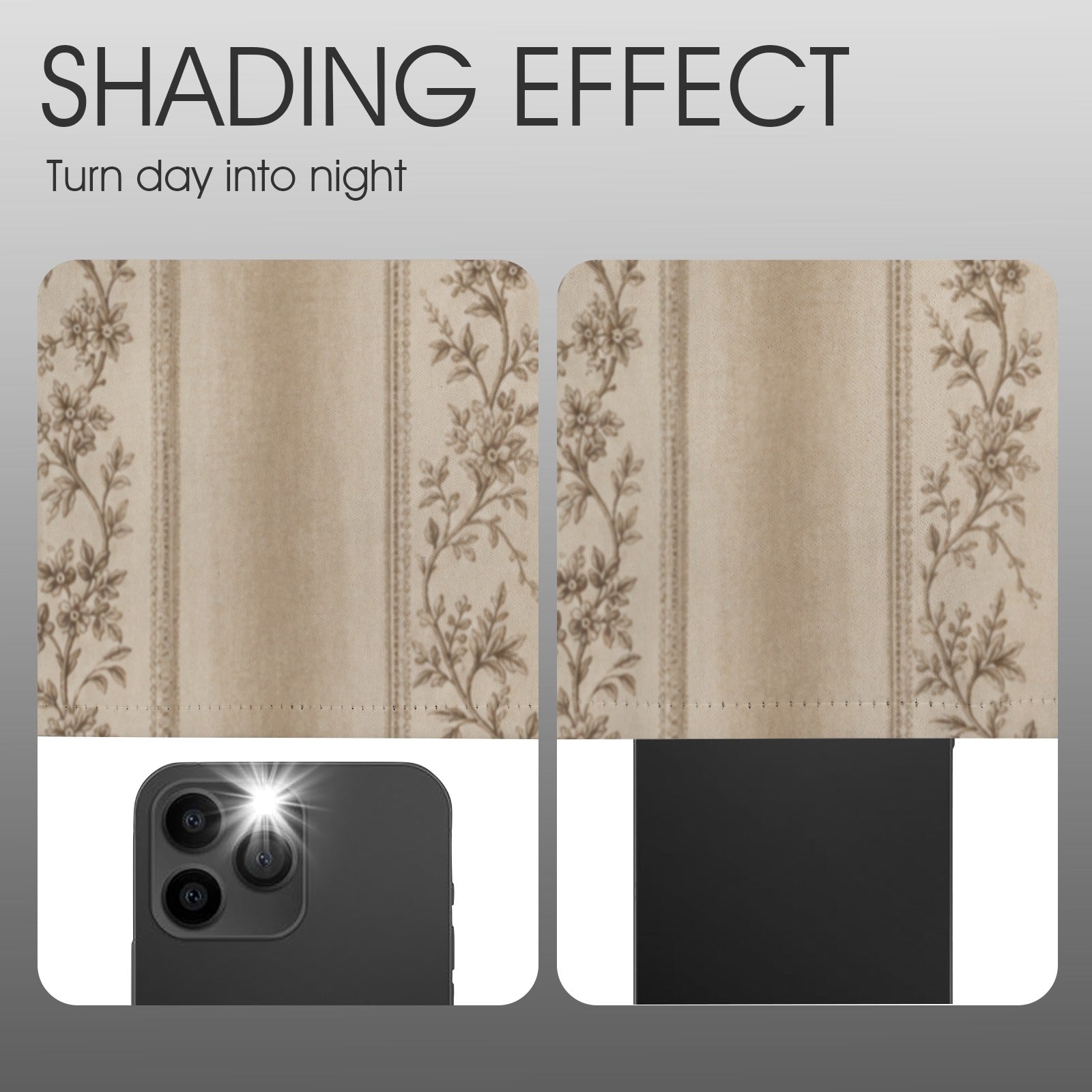 Rich and Rich beige floral blackout curtain light blocking test