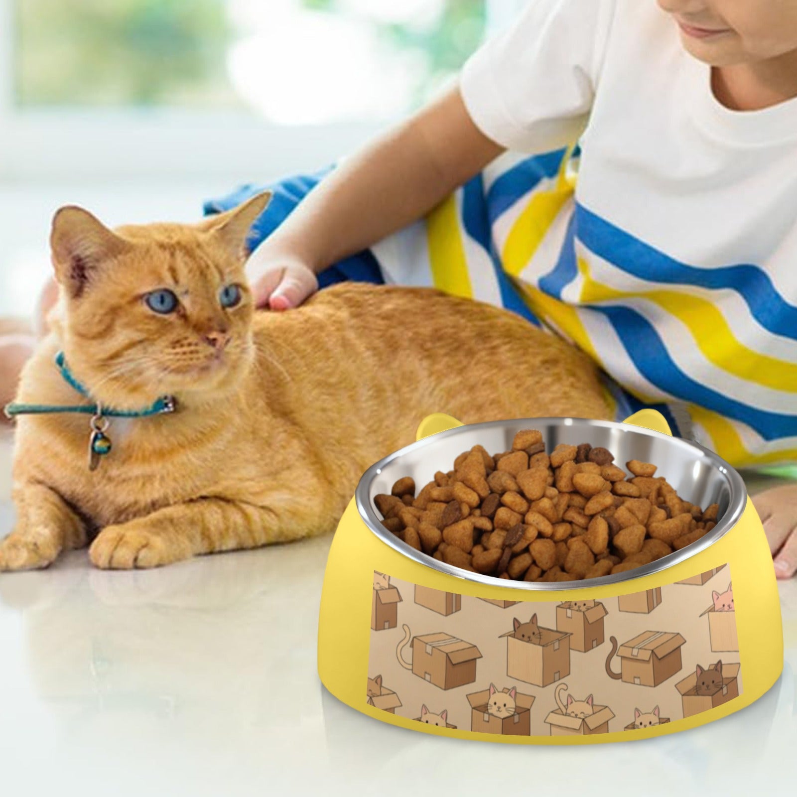 Rich and Rich Cat In The Box Yellow Pet Bowl – Custom Stainless Steel Dog and Cat Food Bowl (USA) - Rich and Rich Homeopportunities