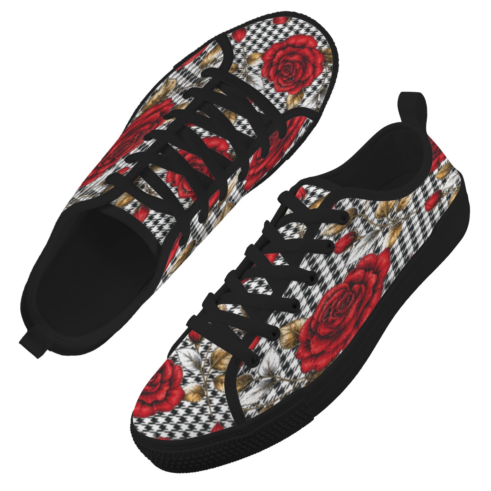 Rich and Rich Red Rose Houndstooth Low Top Women's Sneakers