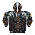 Owl Spirit AOP Pullover Hoodie | Unisex Cozy Sweatshirt for Nature Lovers, Great Gift for Birthdays, Halloween, or Everyday Wear