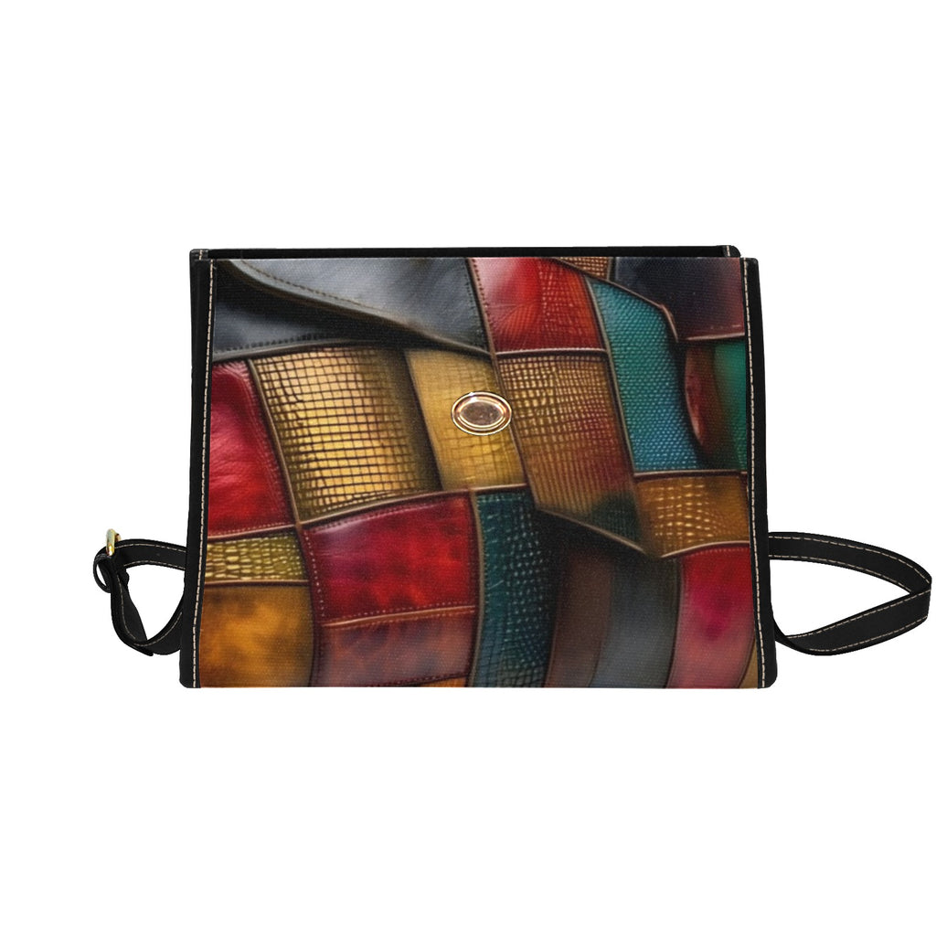 R&RH Multi Brown Color Block Womens Waterproof Leather Tote Bag with Black Adjustable Straps