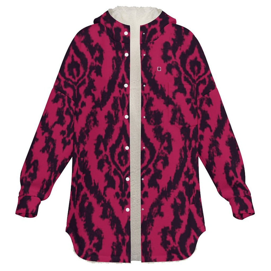 Rich and Rich Magenta Abstract Women's Full Snap Fleece Jacket with hood and snap buttons