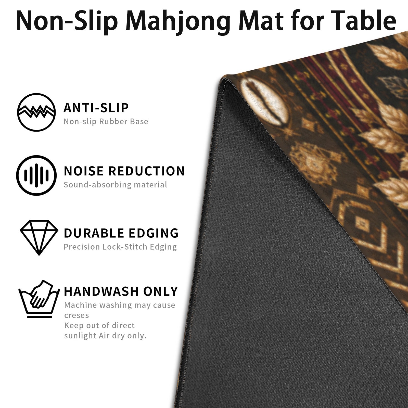 Rich and Rich Harmony Heritage Mahjong Table Mat 33x33 Inch – Stitched Edge, Non-Slip Rubber Backing, 2mm Game Mat with Storage Bag - Rich and Rich Homeopportunities
