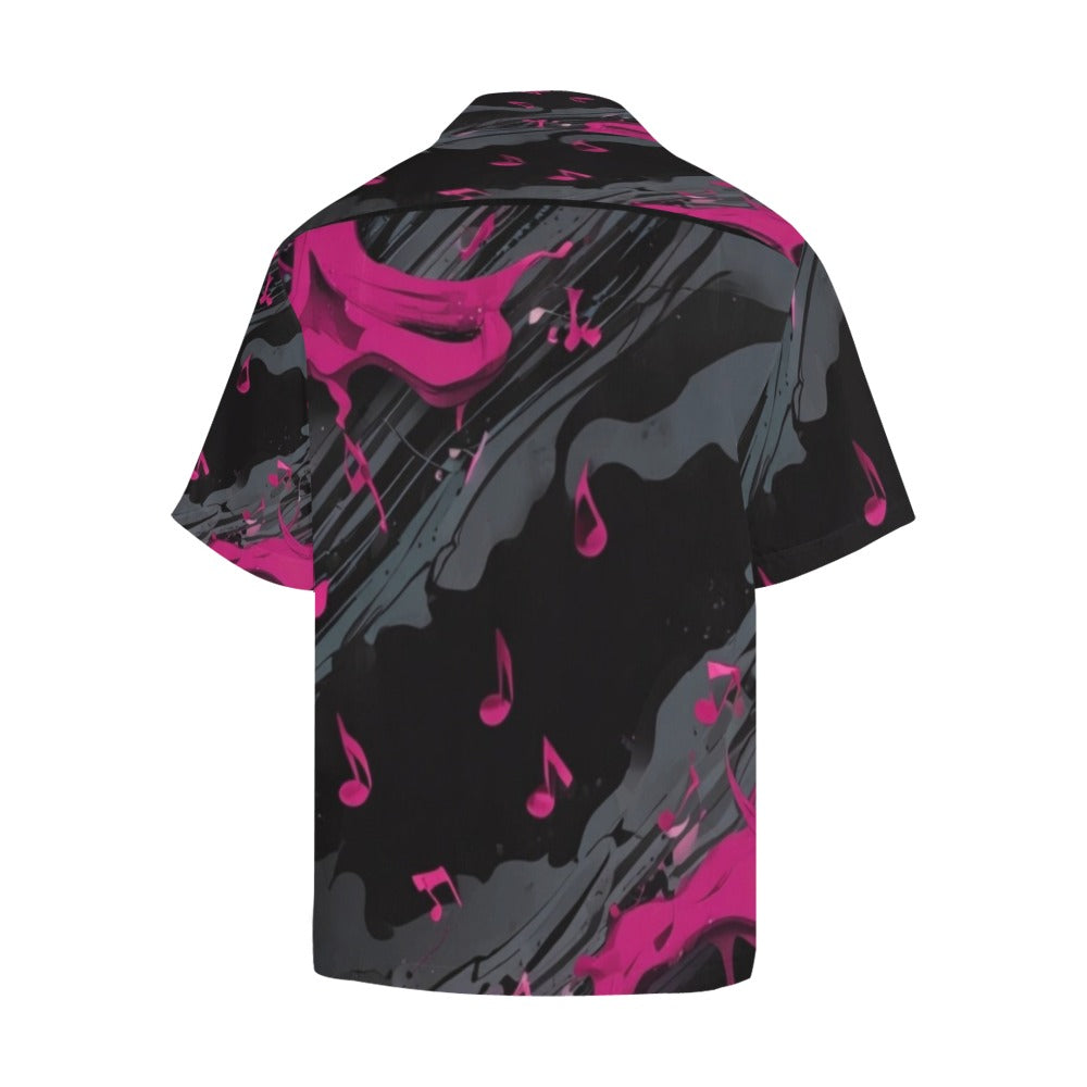R&RH Magenta Graphic Hawaiian Shirt for Men with boxy fit and notch lapel collar
