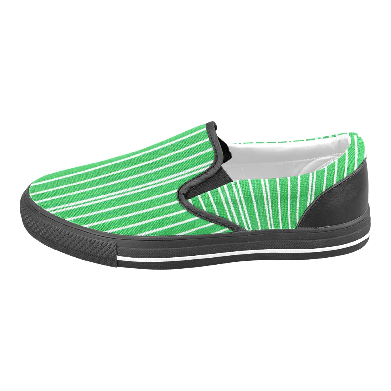 Men's green pinstripe canvas slip-on sneakers with elastic goring and rubber outsole — additional view 13