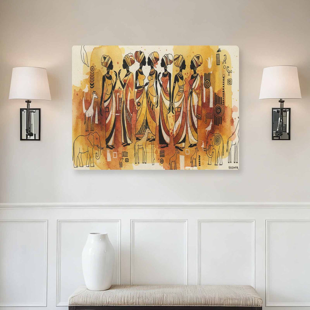 Rich and Rich African Women 32x24 Canvas Wall Art featuring vibrant African cultural design
