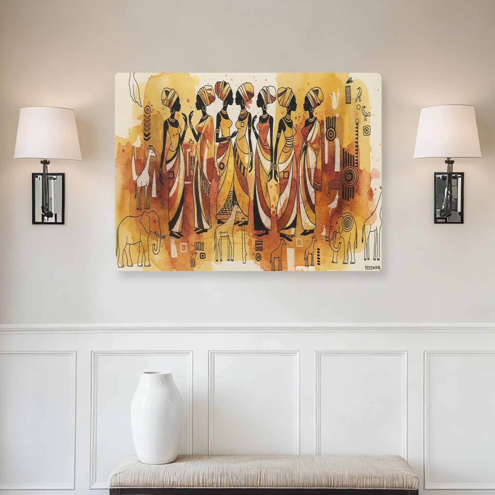 Rich and Rich African Women 32x24 Canvas Wall Art featuring vibrant African cultural design