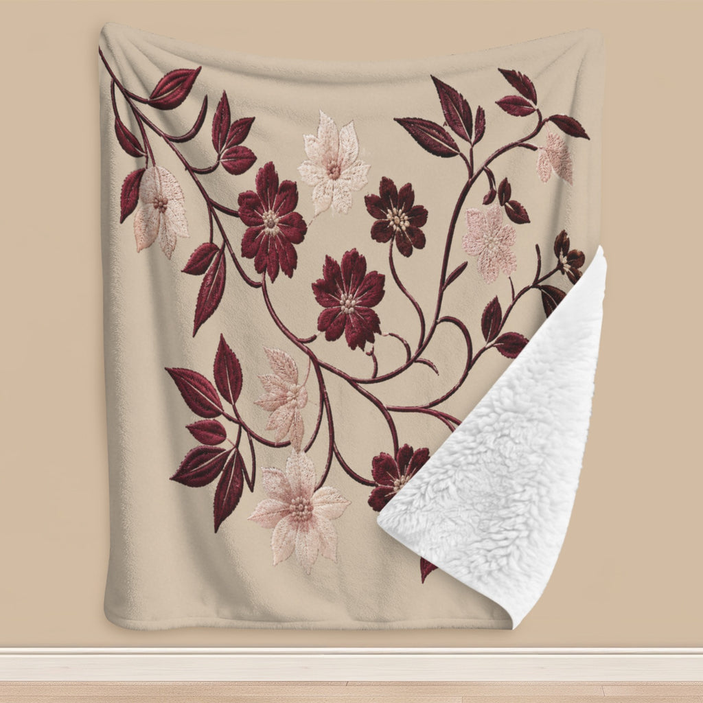 Rich and Rich Burgundy Blossom Luxe Throw Sherpa Fleece Blanket 50"x60" - Rich and Rich Homeopportunities