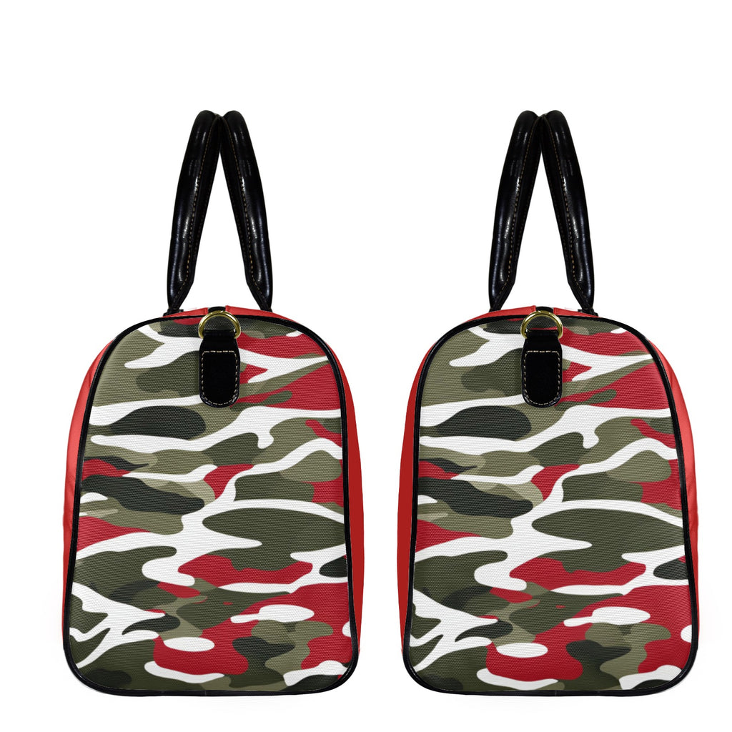 R&RH black large capacity unisex travel shoulder bag with camouflage and red accents