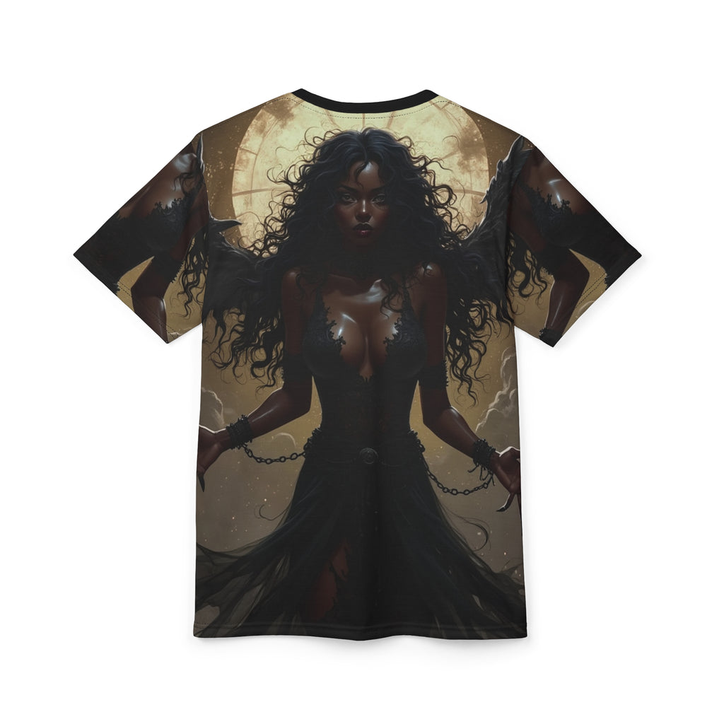 Gothic Angel Unisex All Over Print Graphic Tee featuring dark fantasy artwork
