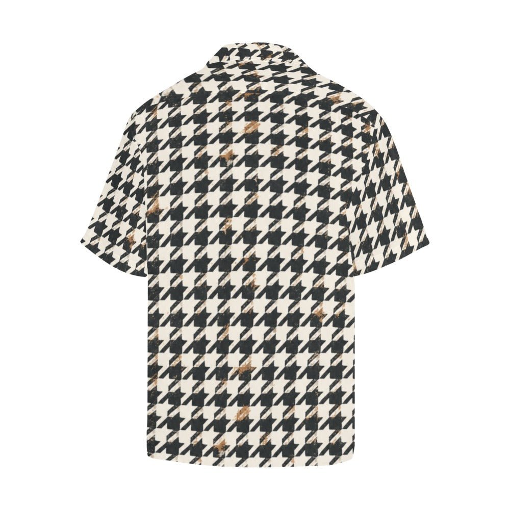 Brown multicolor houndstooth men's short-sleeve designer shirt with notch lapel and boxy fit — additional view 6