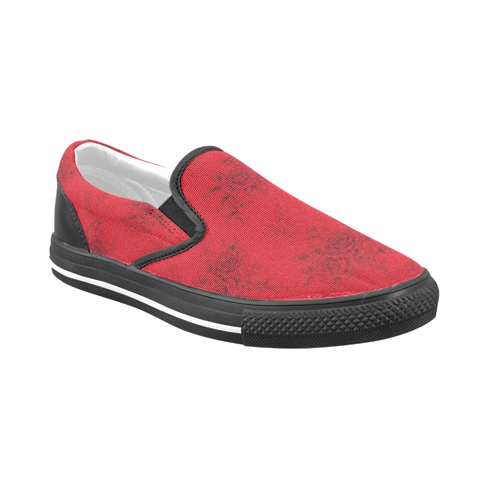 Slip-on canvas shoes with red rose all-over print, cushioned footbed and natural rubber sole — additional view 9