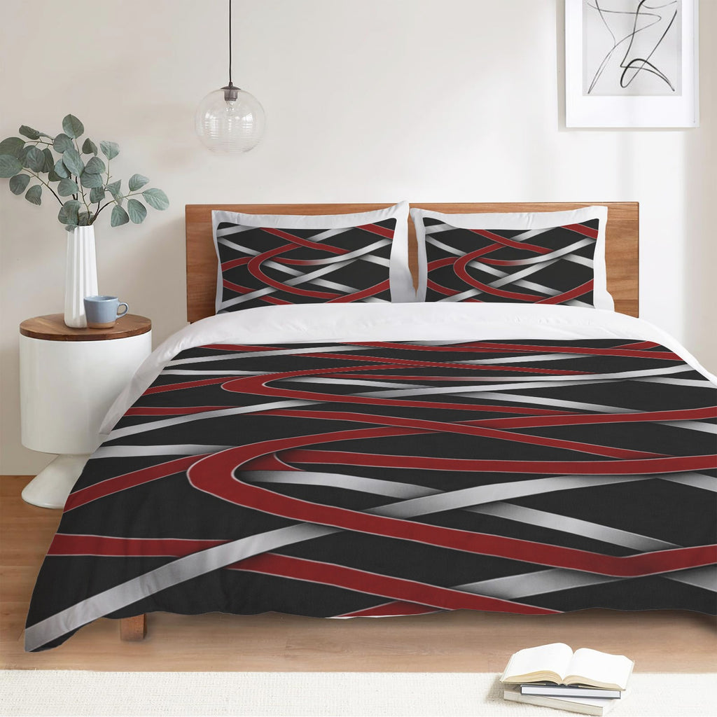 Rich and Rich Black Abstract Pattern 3 Piece Bed Set | Soft 3-Piece Bedding Set 94x104 Inch