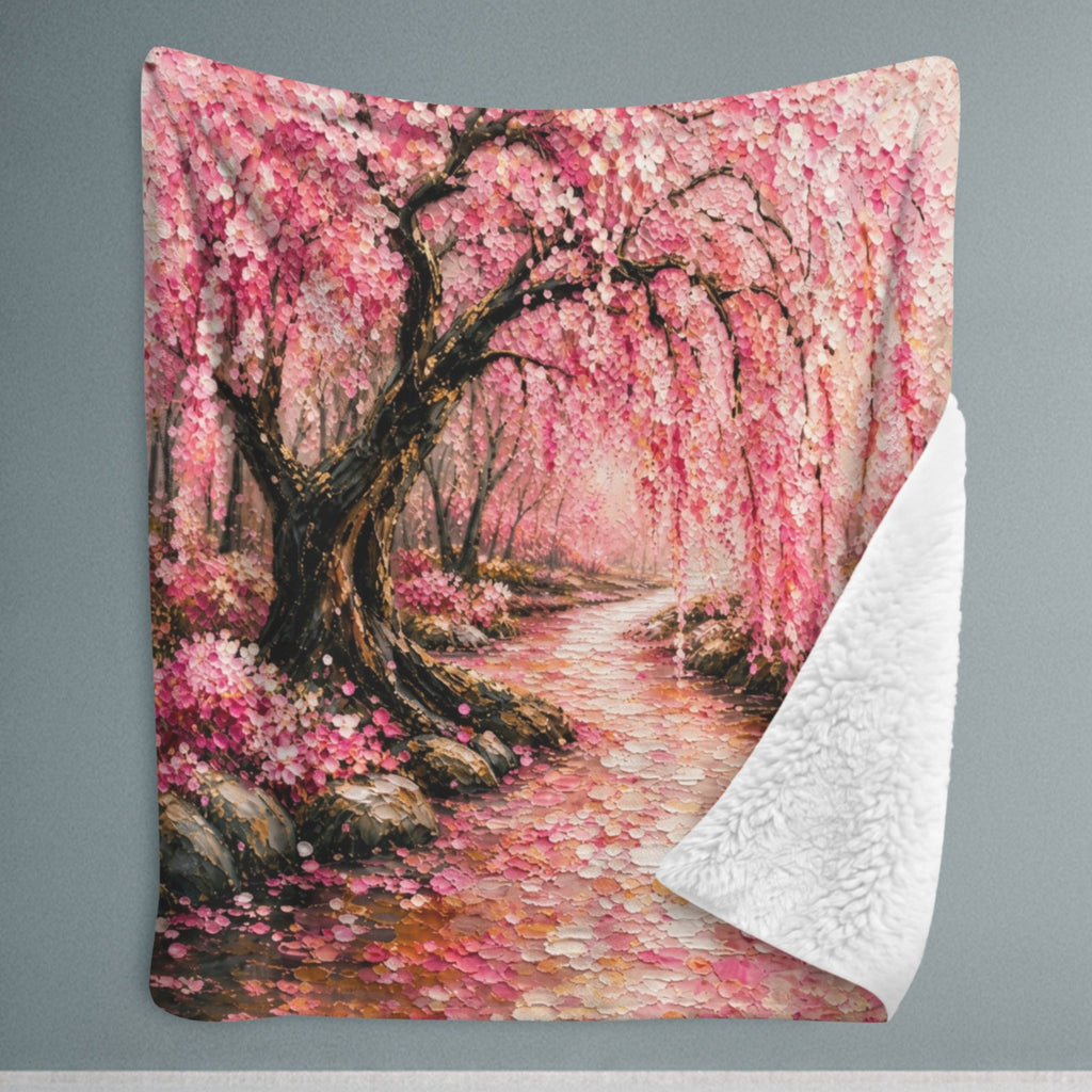 Japanese Cherry Blossom Sherpa Fleece Throw 80 x 90