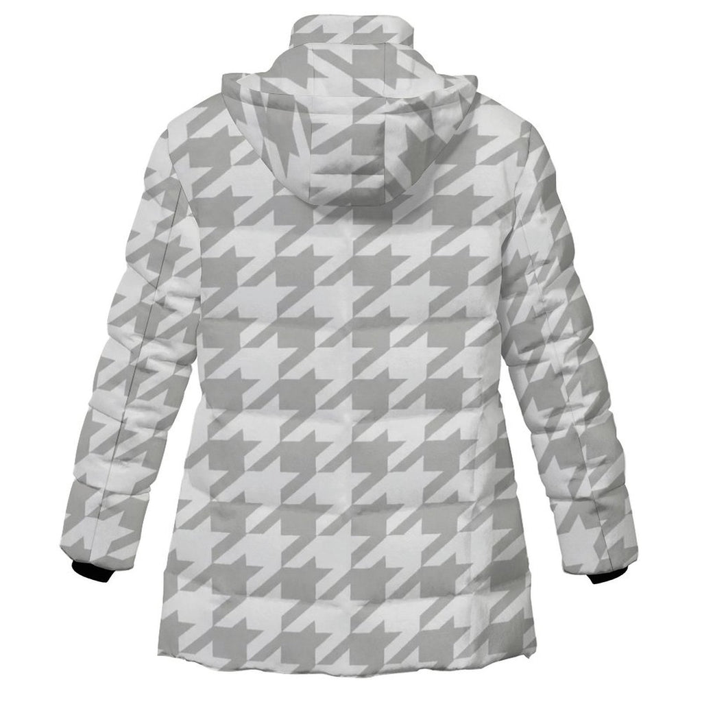 Rich and Rich Women's White Houndstooth Hooded Puffer Coat | Luxury Warm Winter Jacket with Detachable Hood - Rich and Rich Homeopportunities