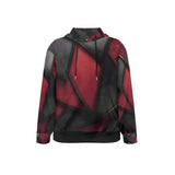 Burgundy and black diagonal patterned men's hoodie with drawstring hood and kangaroo pocket — side view