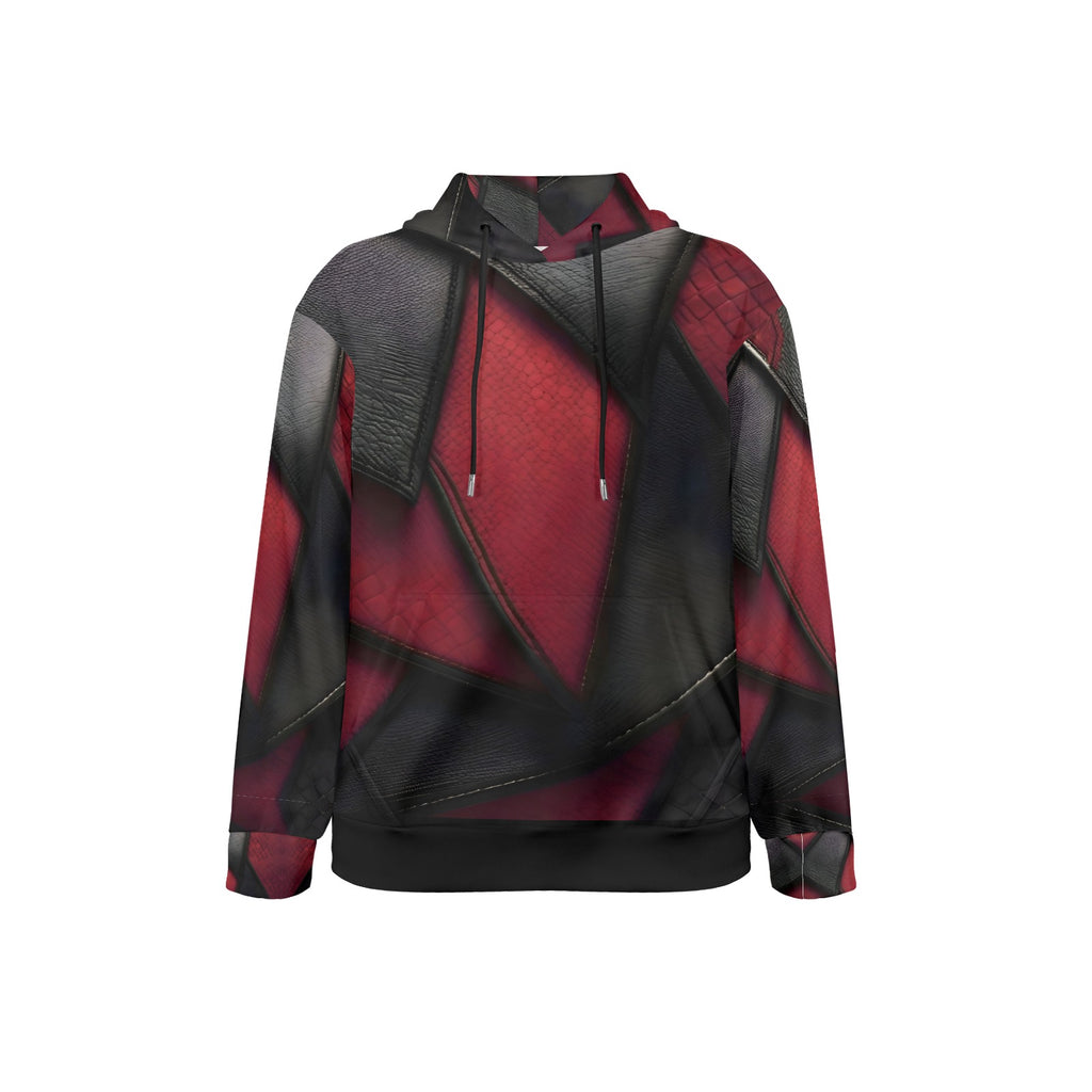 R&RH Burgundy and Black Diagonal Design Men's Long Sleeve Hoodie with Drawstring Hood and Kangaroo Pocket