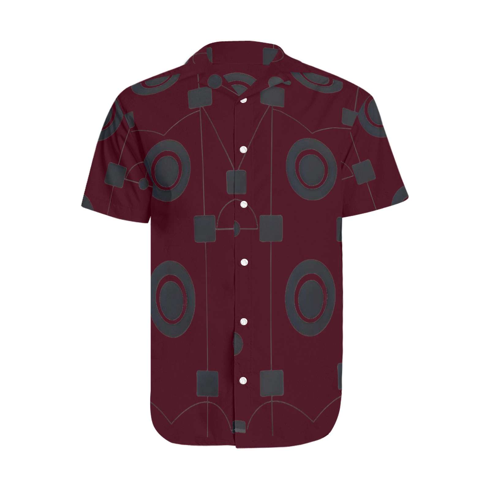 Men's short-sleeve burgundy geometric shirt with notch lapel collar — product detail