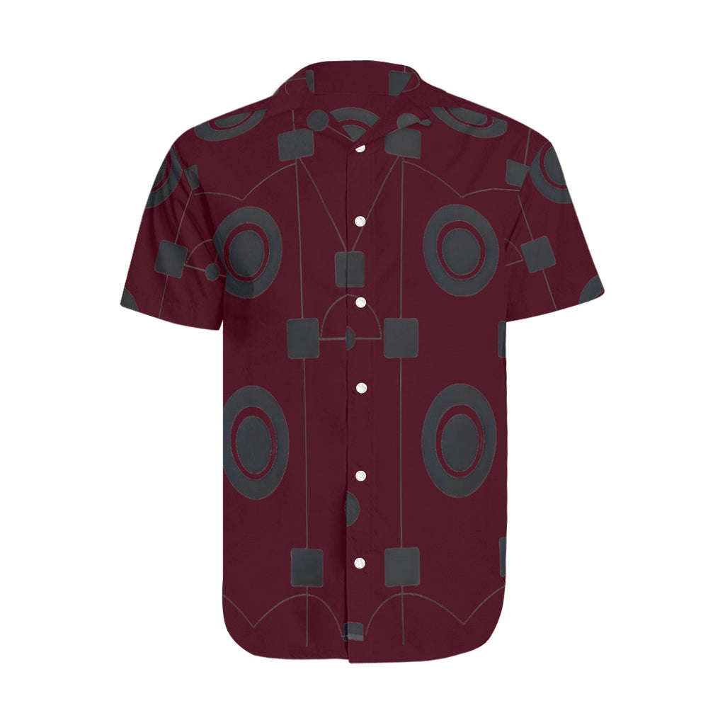 R&RH Burgancy Geometric Men's Short Sleeve Shirt with Lapel Collar Model T54