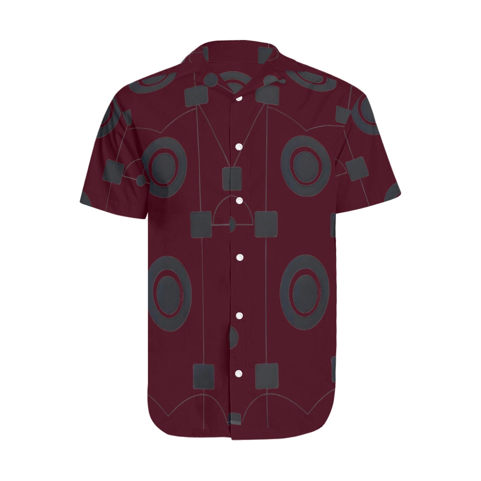 R&RH Burgancy Geometric Men's Short Sleeve Shirt with Lapel Collar Model T54