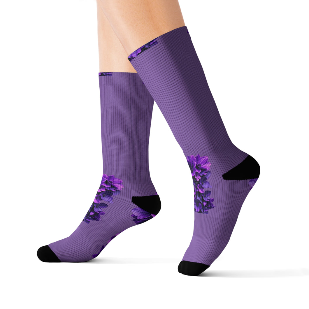 Floral Sublimation Socks - Purple Orchid Design | Trendy and Comfortable Footwear for Home and Casual Outings