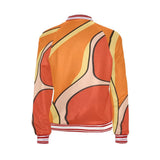 Orange abstract bomber jacket with canvas low-top shoes and a waterproof canvas tote with PU leather hand — additional view 7