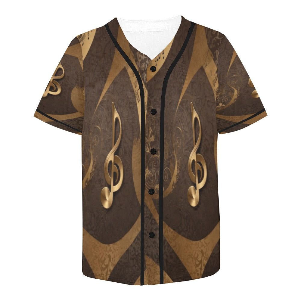 R&RH Gold Leopard Musical Notes men's all-over print baseball jersey in premium mesh fabric