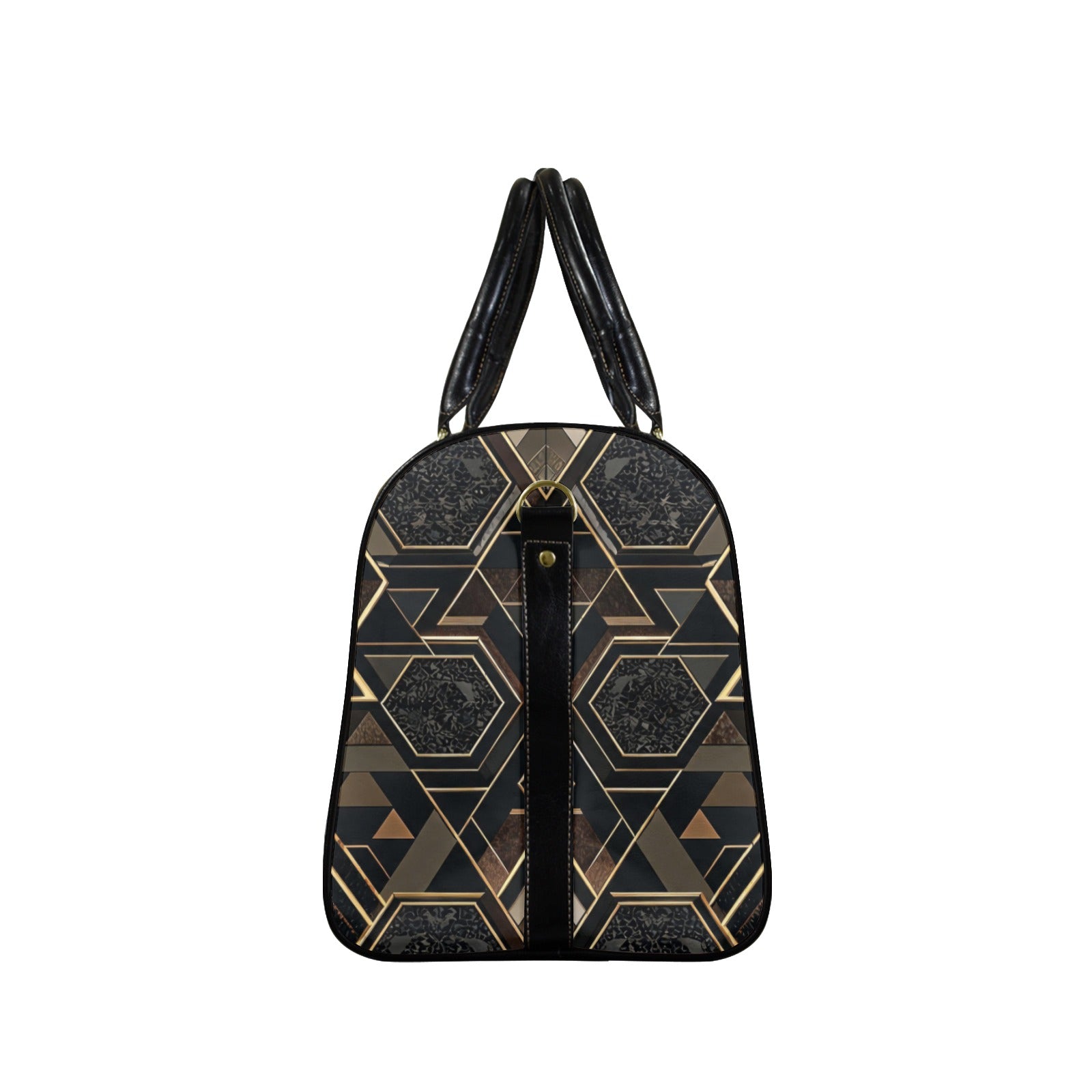 Brown apex grid PU leather travel duffel with top handles and adjustable shoulder strap — additional view 7