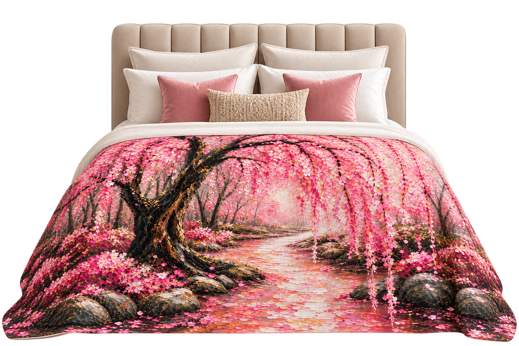 Japanese Cherry Blossom Sherpa Fleece Blanket 90 x 108