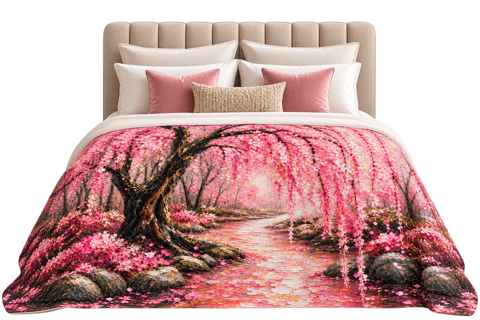Japanese Cherry Blossom Sherpa Fleece Blanket 90 x 108