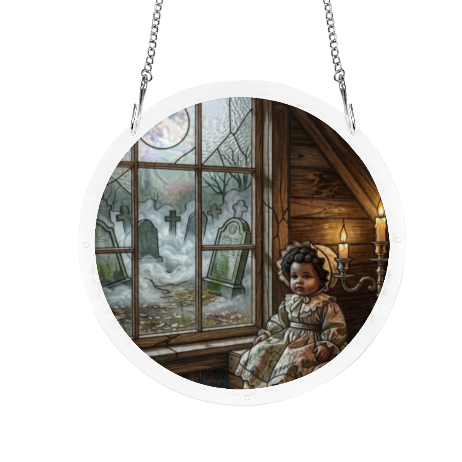 Rich and Rich Assembled Round Acrylic Haunted Doll Jigsaw Puzzle Window Ornament - Rich and Rich Homeopportunities