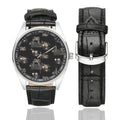 Rich and Rich Men's Caricature Black Leather Strap Watch with silver stainless steel case and black leather band
