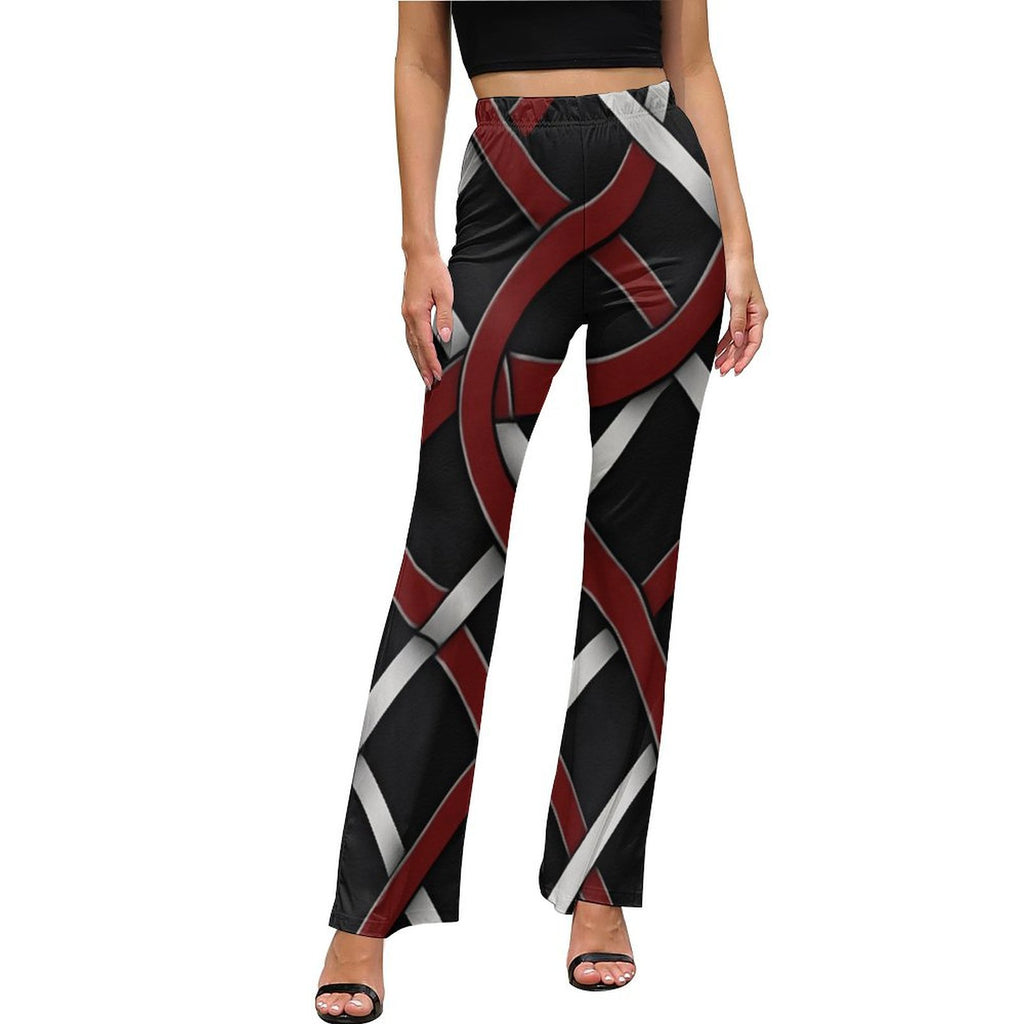 Rich and Rich Women's Red and Gray Bell-Bottoms Flare Pants with Elastic Waistband