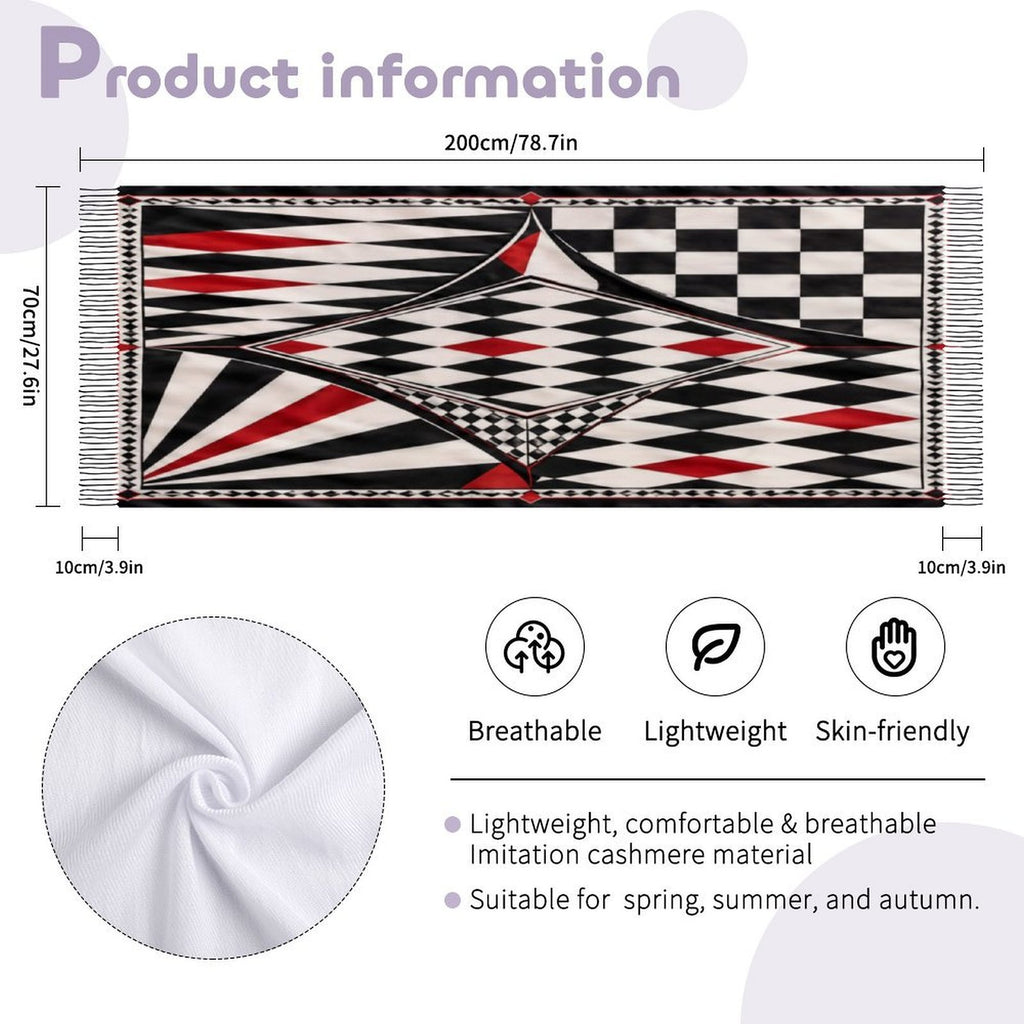 Rich and Rich Harlequin Couture Women’s Tassel Scarf | Soft Designer Imitation Cashmere Fashion Wrap