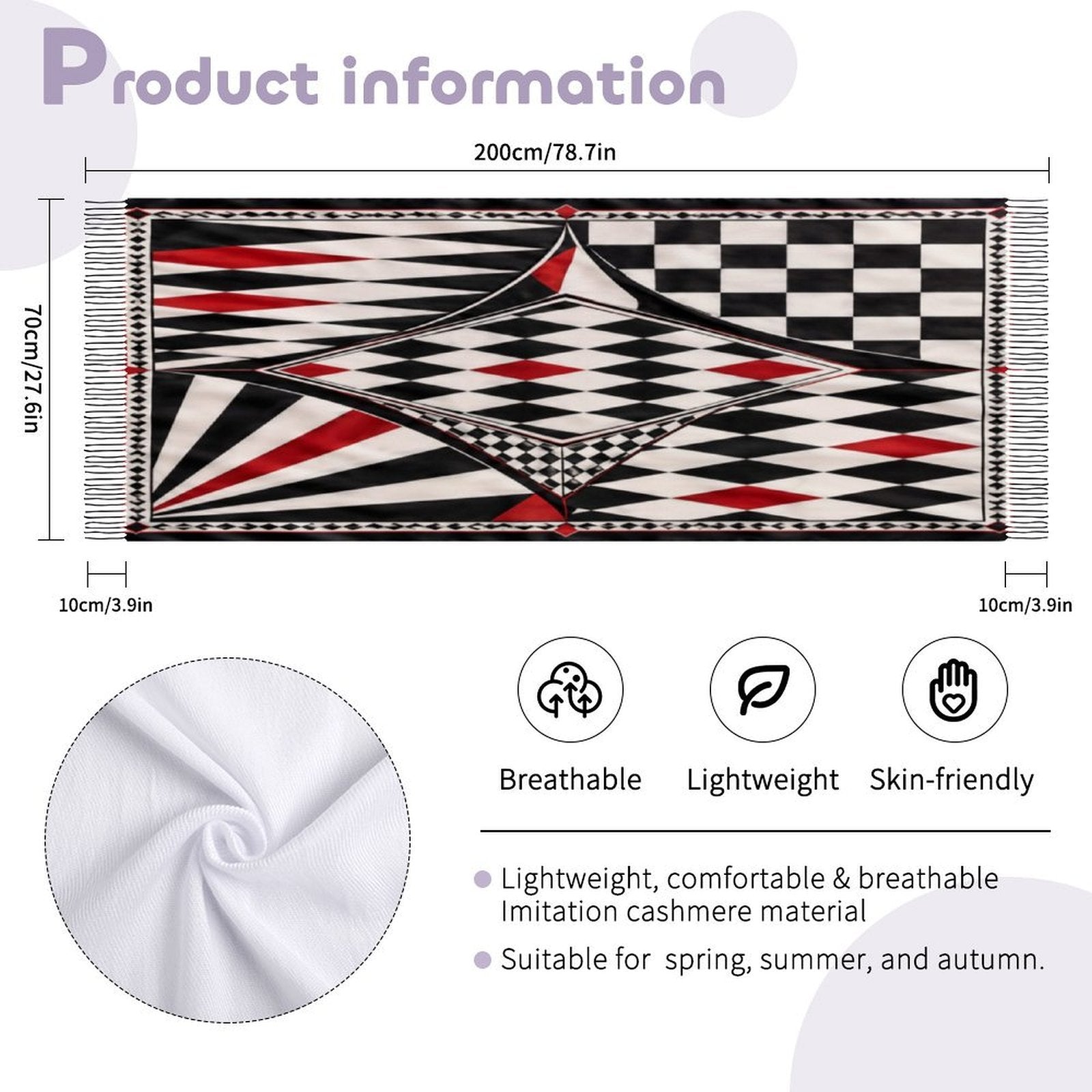 Rich and Rich Harlequin Couture Women’s Tassel Scarf | Soft Designer Imitation Cashmere Fashion Wrap