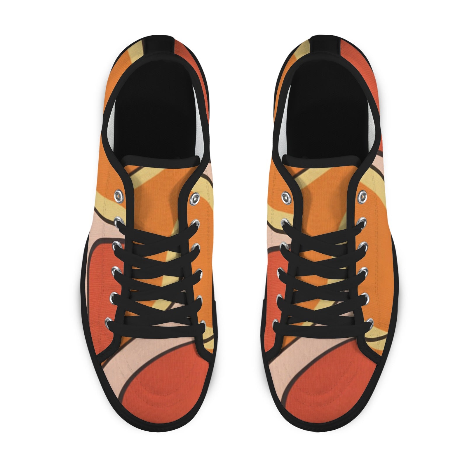 Rich and Rich Orange Abstract Women's Seattle Low Top Sneakers With Black Sole