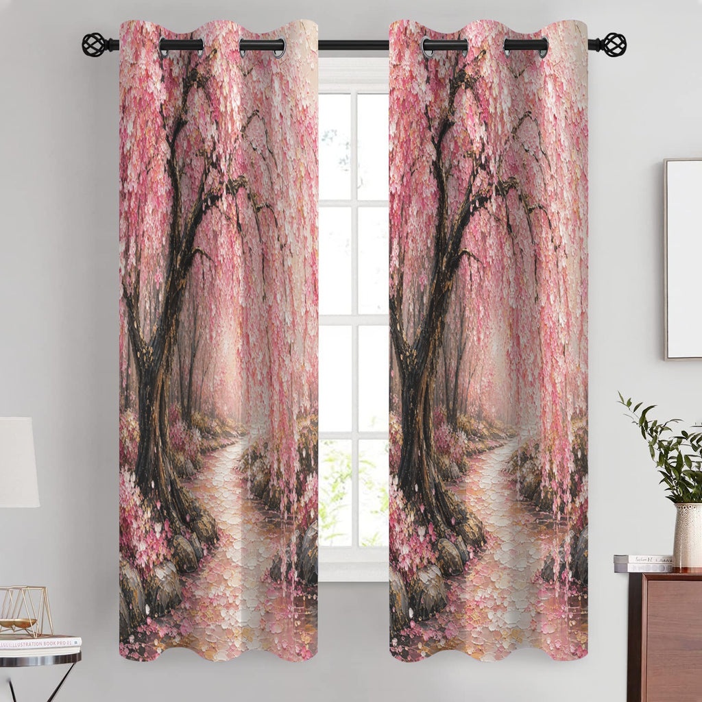Japanese Cherry Blossom Blackout Fabric Grommet Curtain 43 x 63 inch (Set of 2)