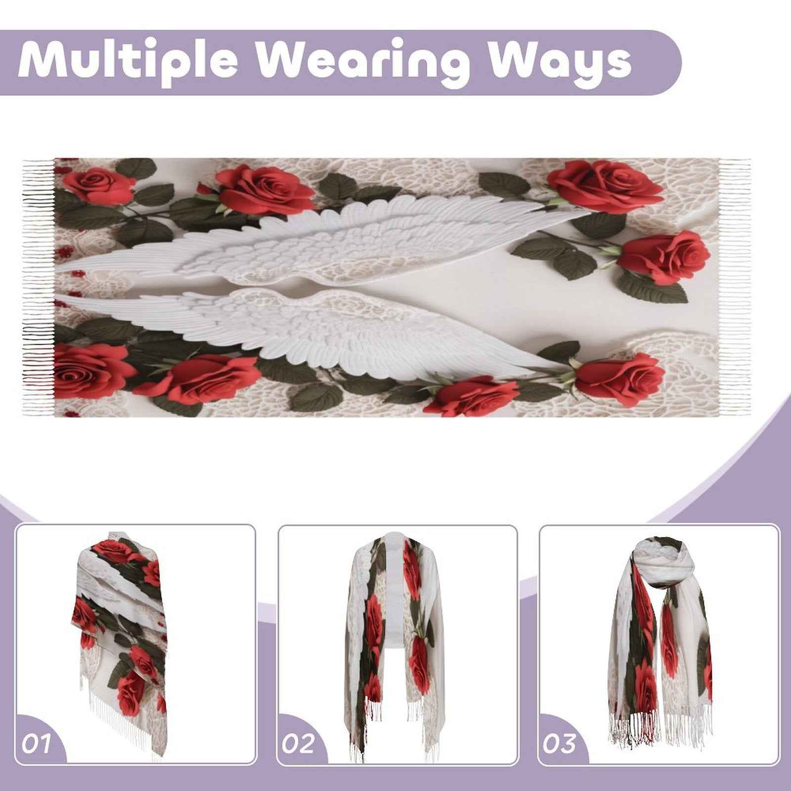 Soft imitation cashmere tassel scarf with finished hem and tassel fringe, one size — side view