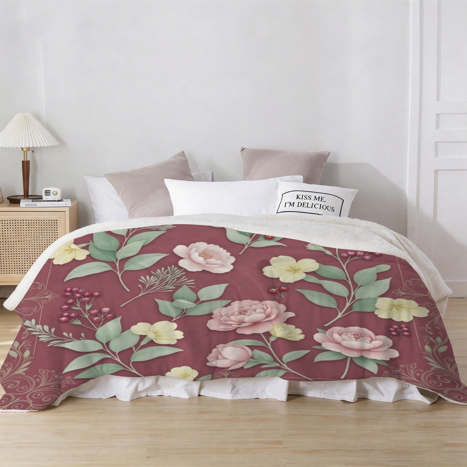Rich and Rich Burgundy Botanical Sherpa Fleece Blanket Sherpa Fleece Blanket 90"x108" - Rich and Rich Homeopportunities