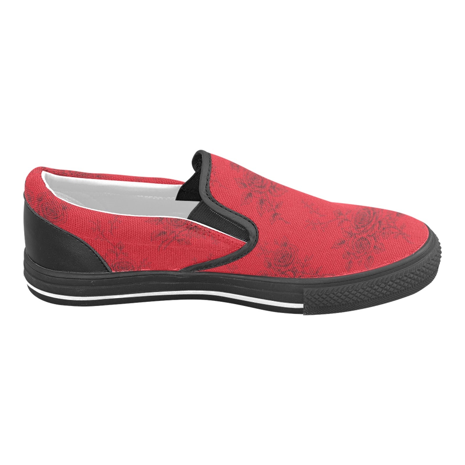 Rich and Rich Red Roses Women’s Slip On Canvas Shoes | Floral Casual Sneakers for Women
