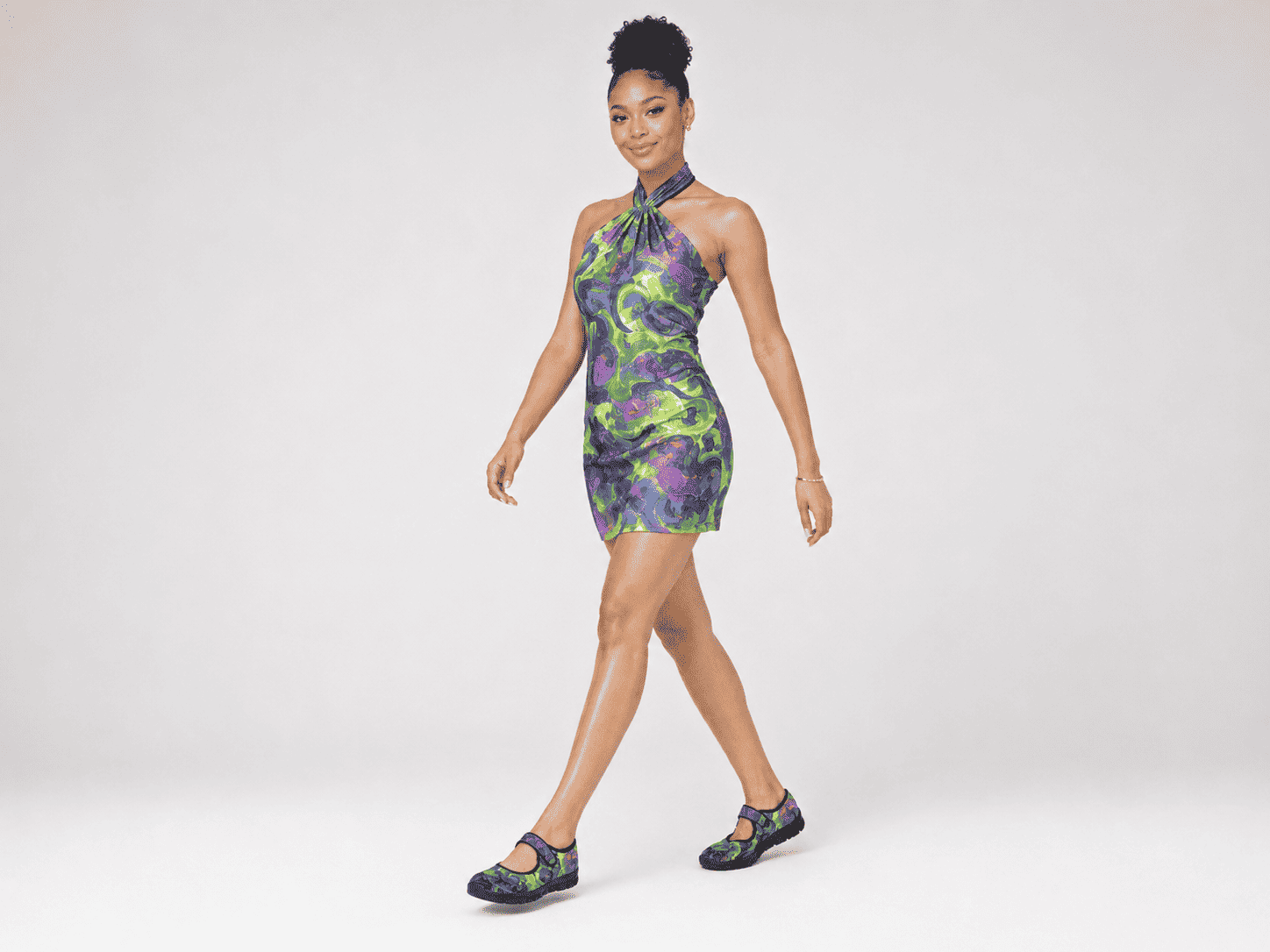 Women’s key lime abstract Mary Jane shoes with mesh upper and Velcro strap and EVA sole — additional view 16