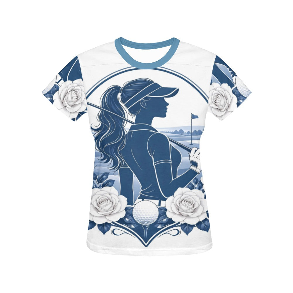 Rich and Rich Pastel Rose Women’s Golf Tee | All-Over Print Floral Golf T-Shirt